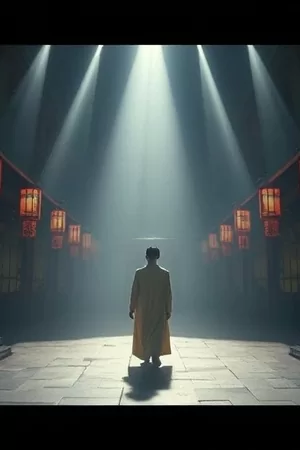 迷雾档案室竖版海报：档案柜与一束冷光